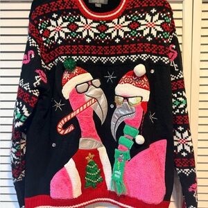 Stitches Festive Flamingo Sweater - Black and Pink